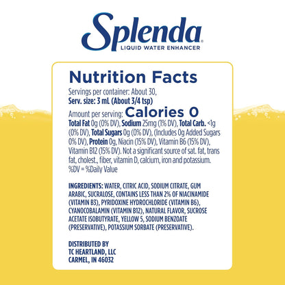 SPLENDA Liquid Water Enhancer Drops, Sugar Free, Zero Calorie, Natural Flavor, Concentrated Drink Mix, 3.11 Fl Oz Each Bottle (Lemonade, 1 Pack)