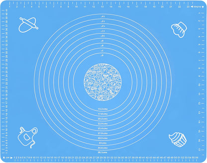 Silicone Baking Mat for Rolling Pastry Dough with Measurements, 25.6" x 17.7" BPA Free Non stick and Non Slip Blue Table Sheet Baking Supplies for Bake Pizza Cake