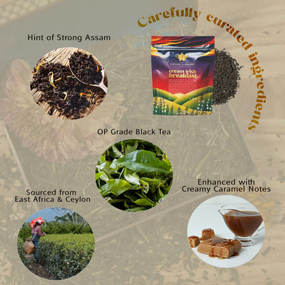 Cream Irish Breakfast Tea, Loose Leaf Black Tea – Irish Classic with Caramel & Strong Assam – Robust, Full-Bodied – Drink Hot or Iced – 4 oz Resealable Bag (Makes 50 Cups) – The Elegant Elephant