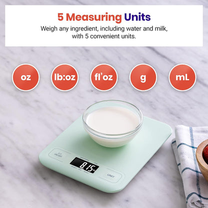 Etekcity Food Kitchen Scale, Digital Grams and Ounces for Weight Loss, Baking, Cooking, Keto and Meal Prep, LCD Display, Medium, Green