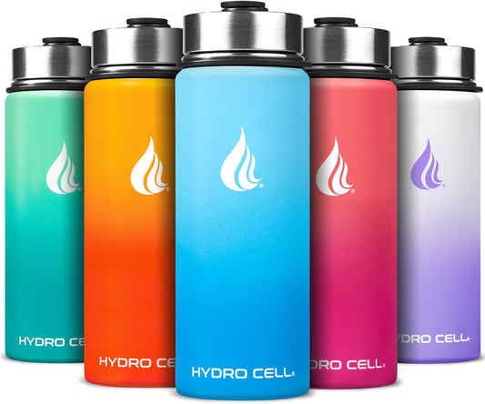 HYDRO CELL Stainless Steel Insulated Water Bottle with Straw - For Cold & Hot Drinks - Metal Vacuum Flask with Screw Cap and Modern Leakproof Sport Thermos for Adults (Sky/Blue 18oz)