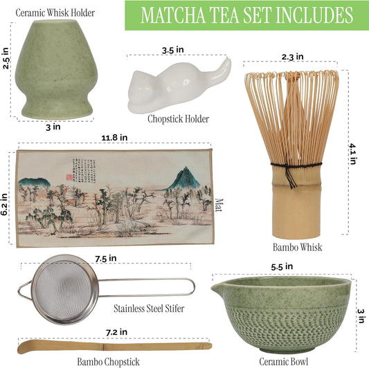 Matcha Whisk Set, 8-Piece Japanese Matcha Set - Ceremony Matcha Set with Matcha Sifter, Matcha Bowl, Whisk Holder, Matcha Whisk, Scoop & Magnetic Gift Box for Matcha Lovers - Matcha Kit