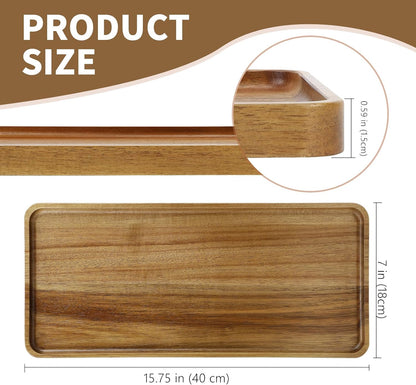 1 pcs 15.7" x 7" Large Solid Acacia Wood Serving Trays Rectangular Wooden Serving Platters Natural Wooden Boards for Bar Coffee Party
