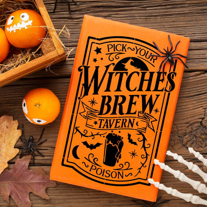 Halloween Stencils for Painting 11.7”x8.26” Reusable Halloween Stencil A4 Skeleton Witch Black Cats Draw Templates for Wood Signs Walls Windows Door Mat Fabrics