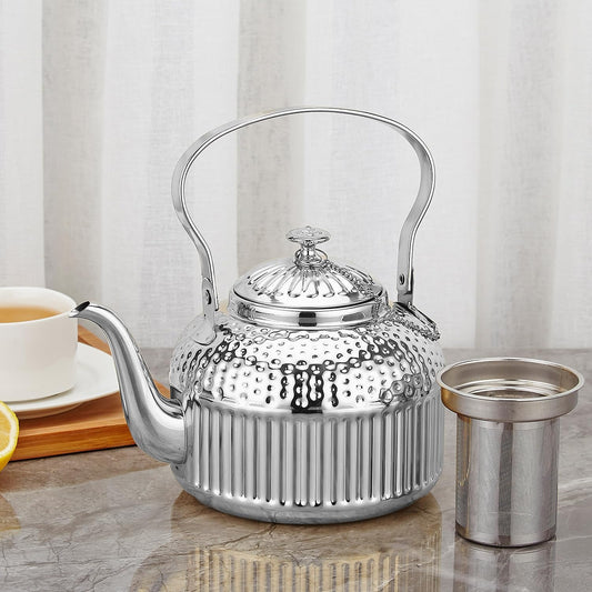 SANQIAHOME Antique 1.5L (50Oz) Stainless Steel Teapot with Infuser Silver