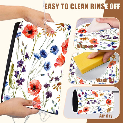 Watercolor Flowers Coffee Mat Daisy Dish Drying Mat for Kitchen Counter Absorbent Hide Stain Rubber Backed Coffee Bar Accessories Fit Under Espresso Machine Dish Drainer 15.7 x 23.6 Inch
