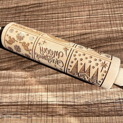 Christmas Wooden Rolling Pin for Baking,Engraved Embossing Rolling Pin Cookie Stamps Roller Square Grid Cookies Mold Kitchen Decor Tools for Kids Adults(Jesus Nine Palaces)