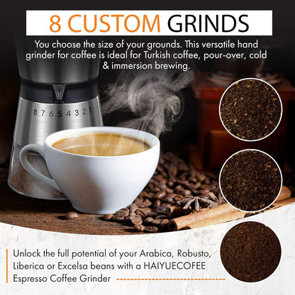 Manual Coffee Grinder with 8 Adjustable Coarseness Settings, Hand Crank Coffee Mill with Ceramic Burr for Espresso Beans, French Press, Pour Over, Drip Coffee – Rustproof, Non-Dulling