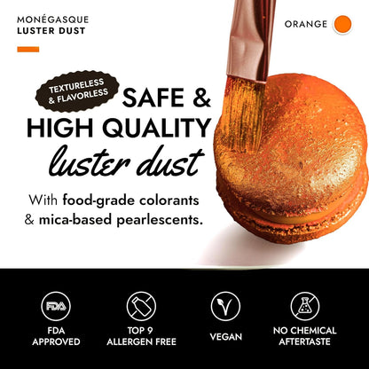 MONÉGASQUE Orange Edible Glitter for Drinks 7g – Edible Glitter for Cakes & Cocktails - Orange Luster Dust for Cocktail, Halloween Cake, & Strawberries - Drink, Food Decorations, Cake Decorating Spray