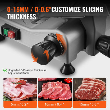 Meat Slicer, 340W Electric Deli Food Slicer with 10" SUS420 Stainless Steel Blade and Built-in Sharpening Stone, 0-0.6 inch Adjustable Thickness for Commercial and Home Use, Cut Meat and Cheese