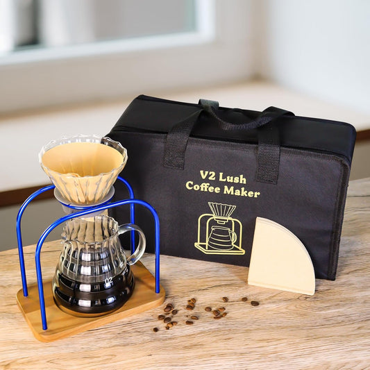 SOTECH Pour on coffee drips, filter Wooden stand Glass sharing pot with paper filter, coffee, tea and saffron set (blove)