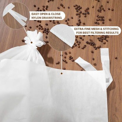 50Pcs Commercial Cold Brew Coffee Filters for 5 Gallon Buckets, 20" X 20" Disposable Coffee Filters with Drawstring for Brew Up To 5 LBS Coffee