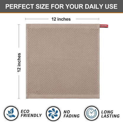 Kitinjoy 100% Cotton Kitchen Dish Cloths, 12 Pack Waffle Weave Ultra Soft Absorbent Dish Towels for Drying Dishes Quick Drying Kitchen Towels Dish Rags, 12 X 12Inch, Tan