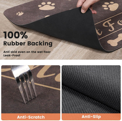 Pet Feeding Mat-Absorbent Pet Placemat for Food and Water Bowl, with Waterproof Rubber Backing, Quick Dry Water Dispenser Mat for Dog and Cat (16"x24", Brown)