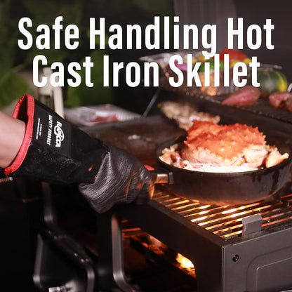 RAPICCA 700°F Heat Resistant BBQ Grill Gloves: Oil Resistant Waterproof for Smoking Grilling Cooking Barbecue Deep Frying Turkey Rotisserie Handling Hot Greacy Meat Stocking Stuffers - Long Sleeve