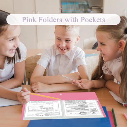 Zzrywuty File Folders with Pockets Letter Size, 50-Pack Paper Folders with Card Slot, Two Pocket Folders for School Students, Businessmen, Home and Office Workers（Pink）