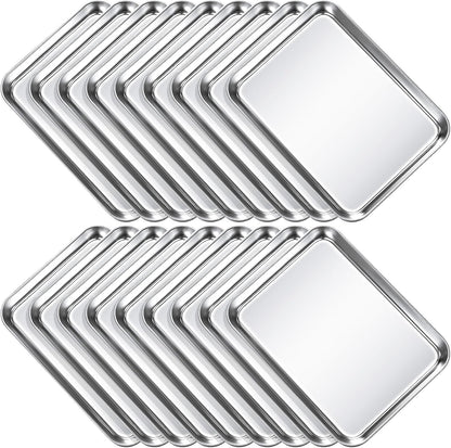 18 Pcs Baking Sheet Pan Set 9 x 6.7 x 1 Inches Cookie Sheet Small Toaster Oven Stainless Steel Tray Barbecue Grill Rectangle Trays, Non-stick, Easy Clean