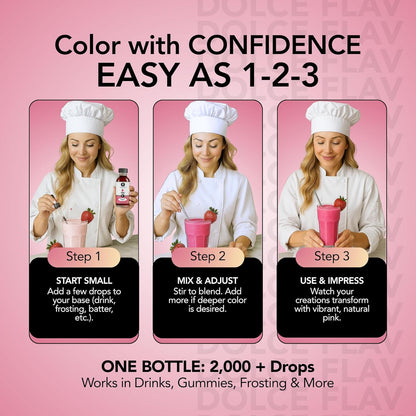 Dolce Flav Natural Pink Food Coloring – 2 oz Plant-Based Color from Beetroot with Graduated Dropper | Water-Soluble Liquid Dye for Baking, Frostings & Drinks | Kosher | Made in USA