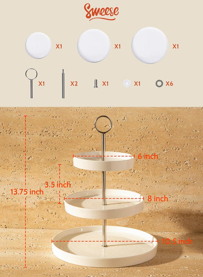 Sweese Porcelain 3-Tier Cupcake Stand - Elegant White Cake Stand for Desserts, Tiered Serving Tray for Parties, Weddings, Birthdays - Durable Stainless Steel Rods