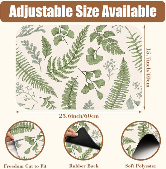 Leaves and Herbs Dish Drying Mat for Kitchen Counter Coffee Bar Mat Hide Stain Absorbent Rubber Backed Dish Drainer Rack Pad Coffee Maker Espresso Machine Table Accessories 15.7 x 23.6 Inch