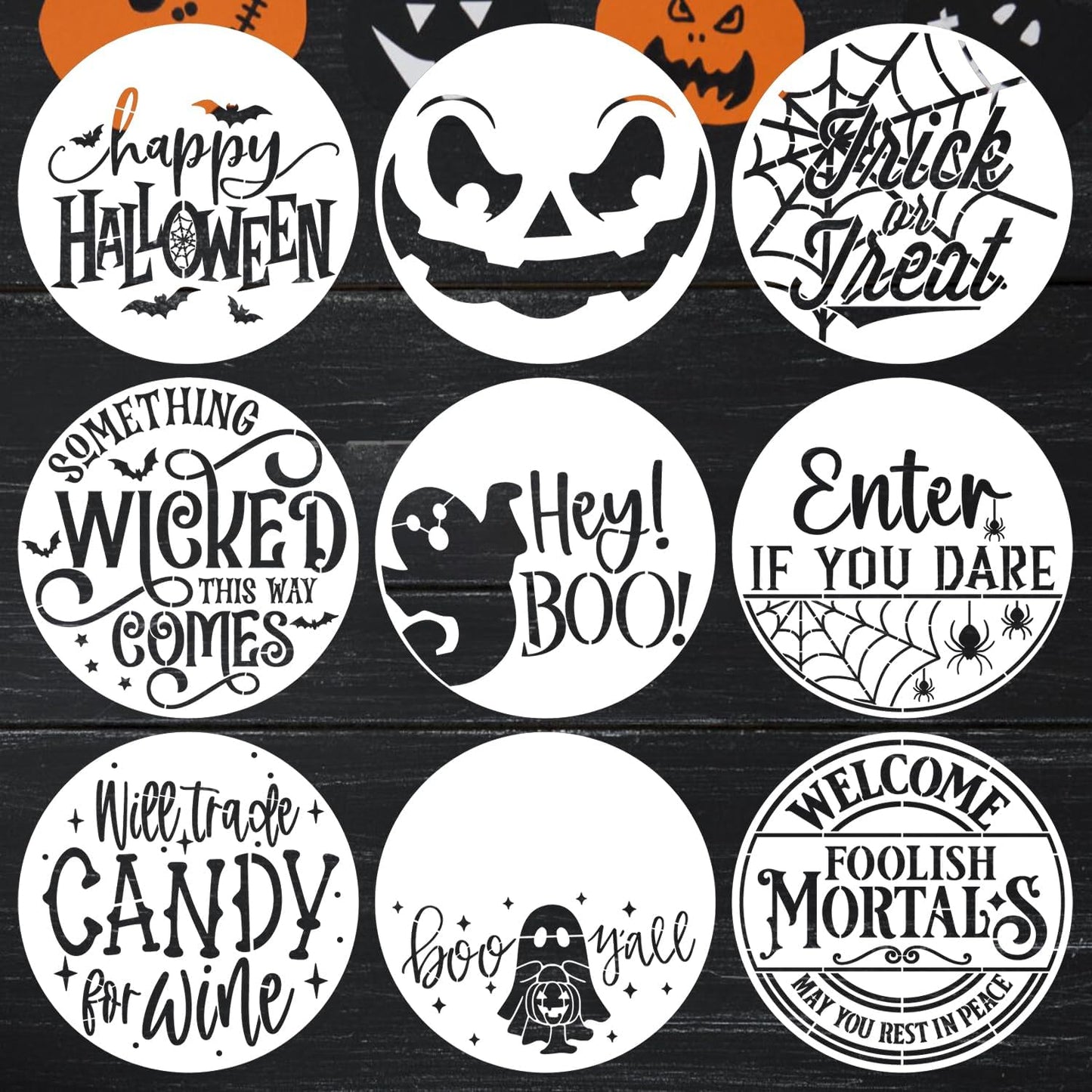 Halloween Stencils for Painting on Wood 12inch Large Reusable Halloween Stencil for Door Hanger Round Skeleton Ghost Boo Templates for Door Mat Fabric