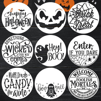 Halloween Stencils for Painting on Wood 12inch Large Reusable Halloween Stencil for Door Hanger Round Skeleton Ghost Boo Templates for Door Mat Fabric