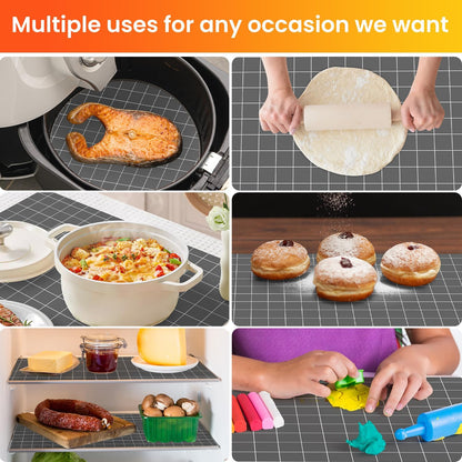 Silicone Baking Mat Roll- Heat Resistant Baking Macaron Bread Mat, Non-stick Pastry Mat, Reusable Dough Rolling Mat, Countertop Protector, Oven Mat, Air Fryer Mat, Refrigerator Mat Multipurpose