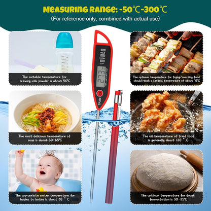 10 Set Waterproof Food Thermometer for Water, Liquid, Candle and Cooking Digital Meat Thermometer with Long Probe Instant Read for Kitchen BBQ Grill Candy (Red)