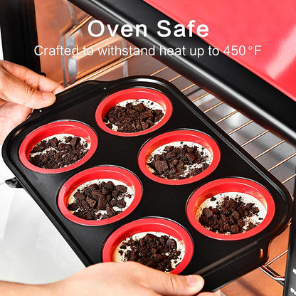 Silicone Muffin Pan Molds, 6 Cups Muffin Pans with Metal Frame, Muffin Pans for Baking, Non Stick Baking Tray for Ovens, Bakeware with Press to Release Design, Cake Pop Mold, Silicone Egg Molds, Red