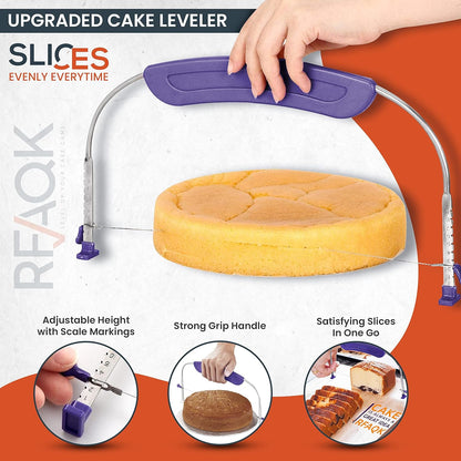 RFAQK 50PCs Cake Decorating Supplies Kit with 12" Aluminum Rotating Cake Turntable Stand, Professional Leveler, Straight & Offset Spatulas, 10 Numbered Icing Tips & Bags