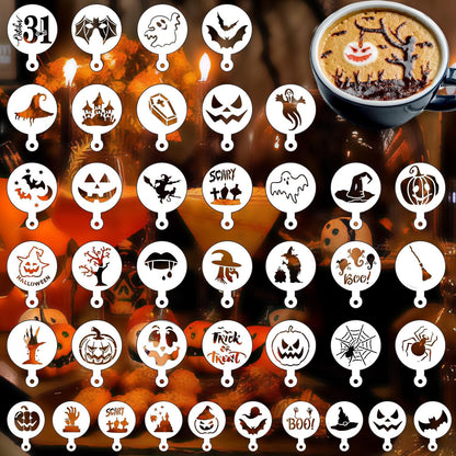 40 Pieces Halloween Cake Cookie Stencils 3.5in Reusable Pumpkin Templates Mold Tools for Cookies DIY Holiday Baking Painting Dessert Craft Coffee Decoration