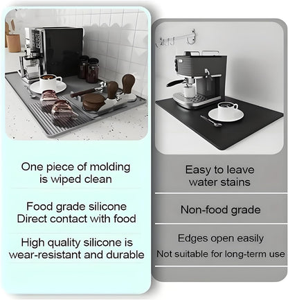 Silicone Coffee Mat With Espresso Tamping Mat for Ninja Luxe Cafe Espresso Machine Accessories, 23.5''x15.7'' Anti-Slip Heat-Resistant Coffee Bar Mat for Countertop -Gray