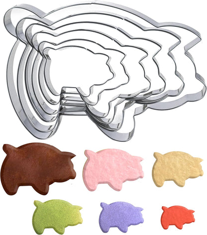 6PC Stainless Steel Pig Cookie Cutters Mexican - 5.5", 4.5", 4", 3.5", 2.5", 2.0"，Perfect for Mexican Concha Bread - Concha Cutter and Concha Stamp，Baking Tools for Pig Shaped Pastry and Bread Making