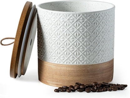 Ceramic Coffee Container Kitchen Food Storage Jars for Spice Sugar Tea Bag, Stackable Farmhouse Jars for Kitchen Pantry - Coffee Bar Accessories Housewarming Weeding Gift - White & 42 fl.oz