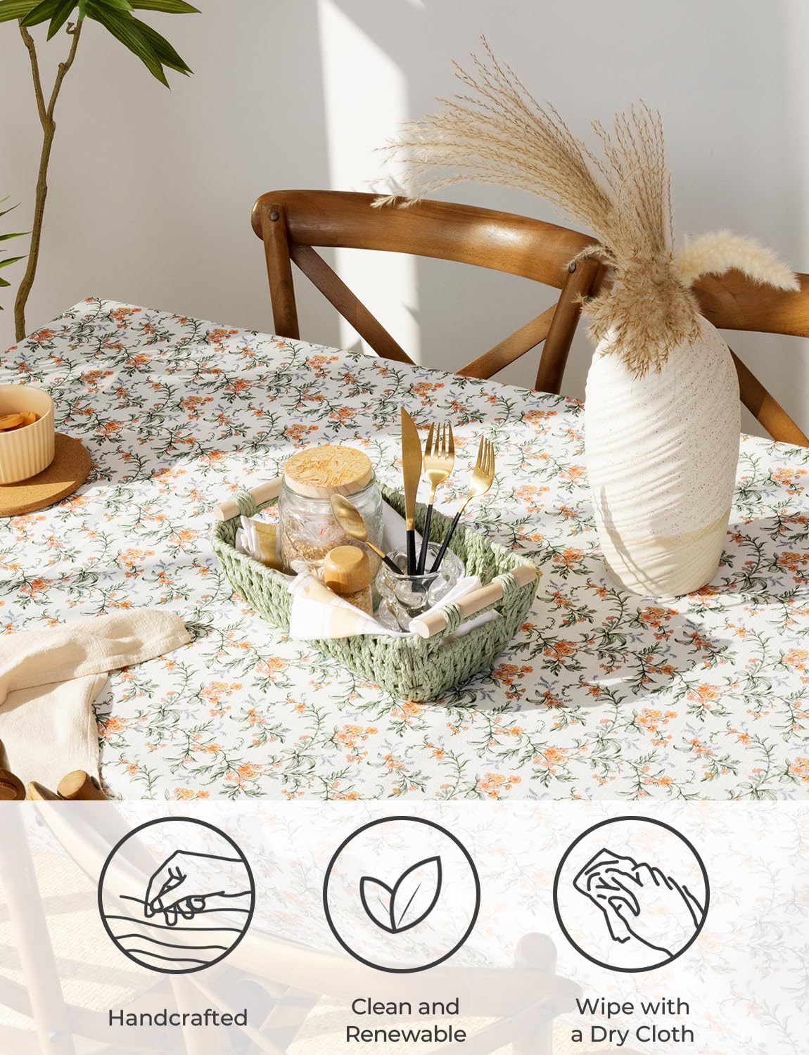 StorageWorks Round Paper Rope Woven Basket with Wooden Handles for Gifts, Small Woven Baskets for Bathroom, Bosana Green, 2-Pack