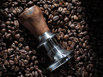 58.5mm Tamper with Walnut Handle Self-Leveling & Double Spring Loaded Calibrated Design Fits 58mm Portafilter Basket for Precise Consistent Shots