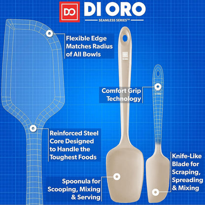 DI ORO Silicone Spatula Set - Rubber Kitchen Spatulas for Baking, Cooking, & Mixing - 600°F Heat-Resistant & BPA Free Silicone Scraper Spatulas for Nonstick Cookware - Dishwasher Safe (3pc, Clay)