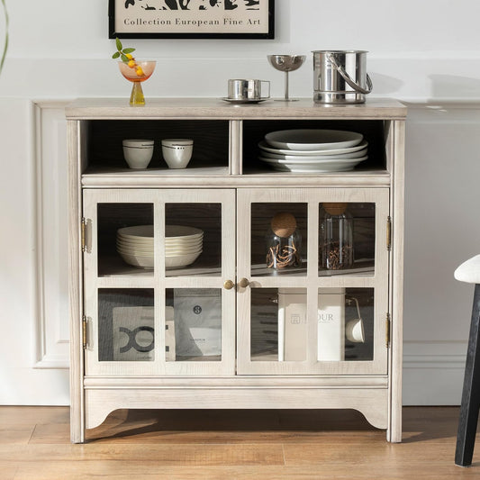 Chogori 31.5" Solid Wood Buffet Cabinet with Storage, Farmhouse Sideboard with 2 Doors, Coffee Bar Cabinet for Dining Room, Kitchen, or Living Room, Gray