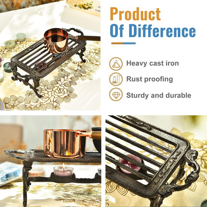 Sungmor Heavy Duty Cast Iron Teapot Dish Warmer Stable Holder for Tealight Stand | Tealight Warmer Decorative Stove for Villa Yard Balcony-Rectangle