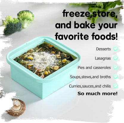 2-Cup Silicone Freezer Trays with Lids – Perfect for Meal Prep, Portion Control, and Easy Freezing-Meal Prep Container Molds for Soup,Leftovers (Bondi Mint, 2 Pack)