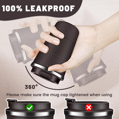 Insulated Coffee Tumblers with Flip Lid 12oz / 17oz, Stainless Steel Travel Coffee Mug Leak Proof, Vacuum Insulated Coffee Mug Reusable Cup, Keeps Cold and Hot for Coffee Tea