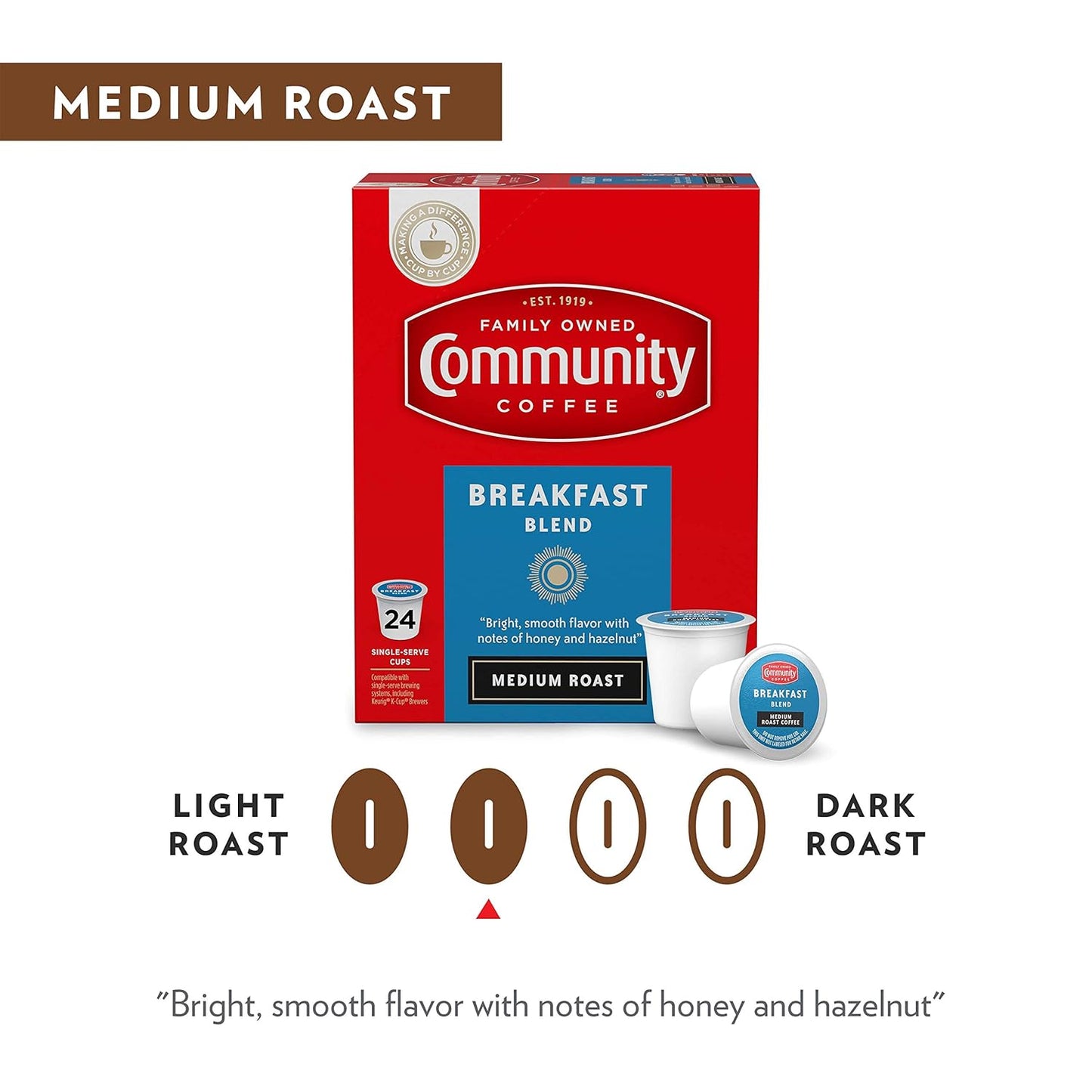 Community Coffee Breakfast Blend 12 Count Coffee Pods, Medium Roast, Compatible with Keurig 2.0 K-Cup Brewers, 12 Count (Pack of 2)