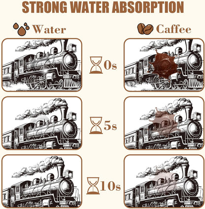 Retro Steam Train Dish Drying Mat for Kitchen Counter Bar Mat Hide Stain Absorbent Rubber Backed Coffee Mat Maker Espresso Machine Bar Accessories 15.7 x 23.6 Inch