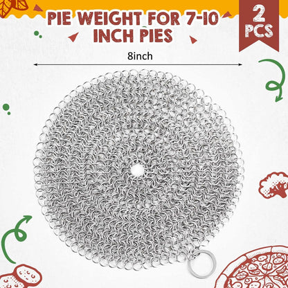 Patelai 2 Pcs Stainless Steel Pie Weights for Baking Universal Fit Pie Weight for 7-10 Inch Pies Round Metal Pies Weights Chain Dishwasher Safe Durable Blind Baking Dough Cooking Pastry (8 Inch)