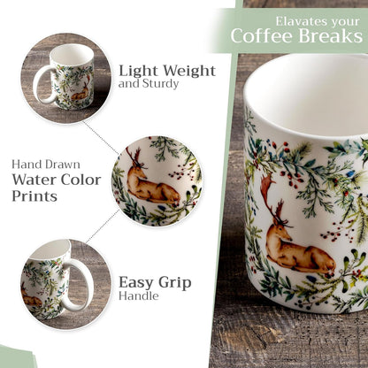 Maison d' Hermine Coffee Mug with Handles Fine Bone China Mugs Pack of Two Tea Cups for Hot Beverages Cappuccino Latte Home Restaurant Office Perfect for Gift (Holly Time, 15 Ounce)