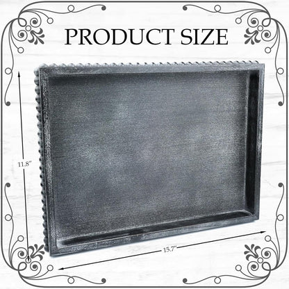 Rectangle Wood Serving Tray with Beads, Black Washed Wooden Decorative Tray for Entertaining, Decoration, and Gifting