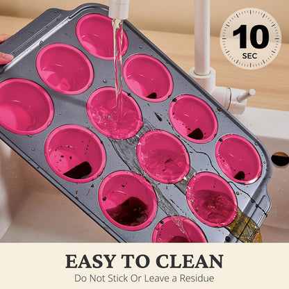 BRONYPRO Silicone Muffin Pans for Baking with Metal Frame, Egg Bite Molds, Cupcake Pans 12 Regular Size, Muffin Tins Easy to Pop Nonstick Non Toxic Bakeware for Oven,Rose Pink