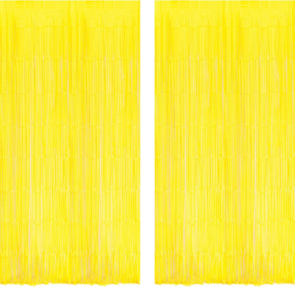 BRAVESHINE Foil Fringe Curtain Backdrop - 2 Pack Yellow Tinsel Photo Booth Backdrop Party Streamers for Easter, Birthdays, Christmas, Lemon, Pineapples, Kids' Party Decorations