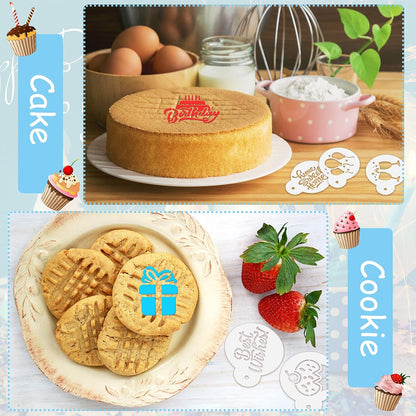 20 Pieces Birthday Cookie Stencil Templates Decoration Cookie Stencil for Birthday Coffee Cake Templates Reusable Painting Mold Tools, Dessert, Coffee Decorating Mold(Cake Style)