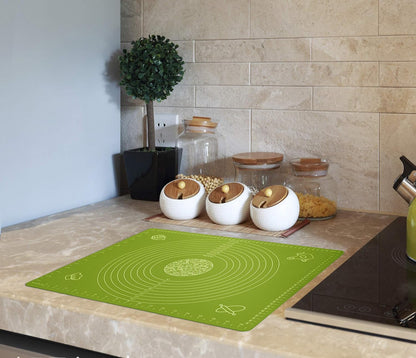 Silicone Baking Mat for Pastry Rolling Dough with Measurements, 19.7" x 15.7" BPA Free Non stick and Non Slip Green Table Sheet Baking Supplies for Bake Pizza Cake